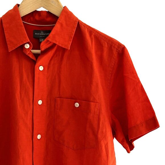 New L.L. Bean Signature Button Up Top Size Small Slim Fit Orange Linen Blend NWT - Picture 2 of 7